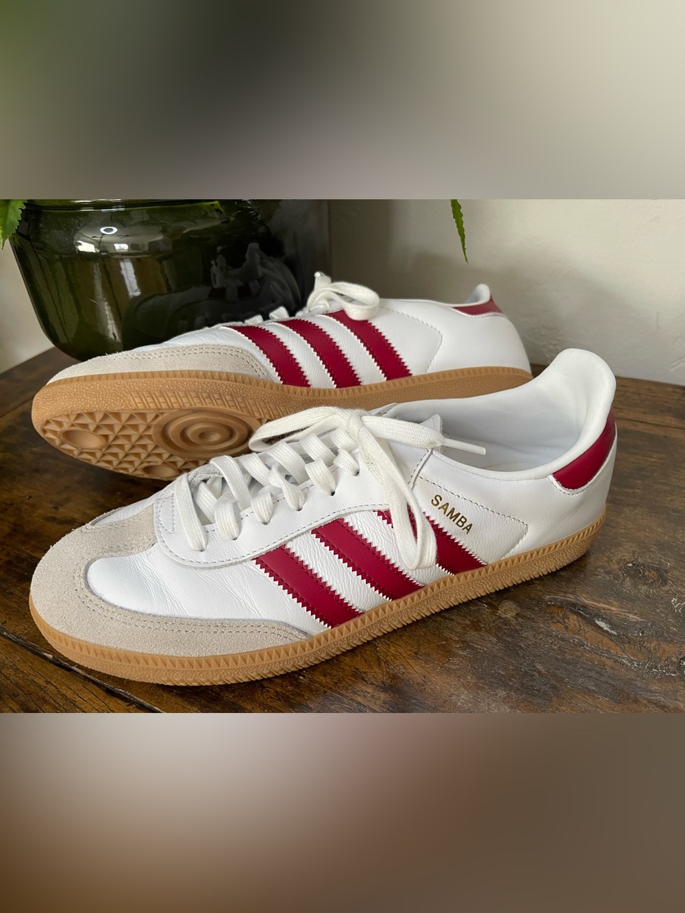 adidas Classic Samba White Sneakers with Red Stripes and Gum Sole